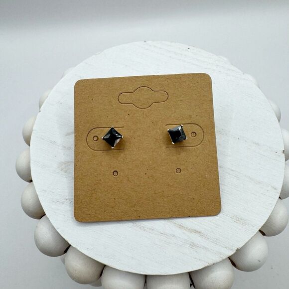 Sterling Silver Black Cubic Zirconia Square Minimalist Stud Earrings 4mm - Picture 7 of 9